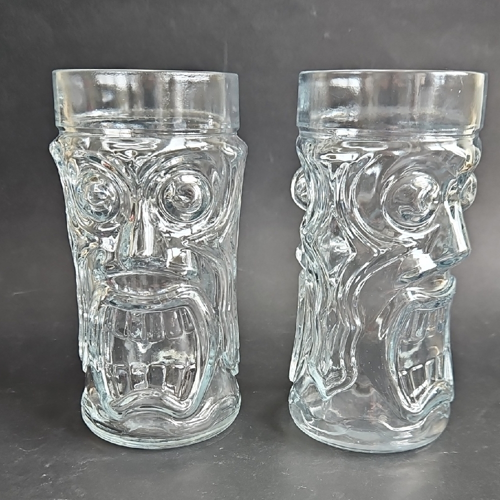 Set Of 2 Vintage Tiki Glasses Clear Glass Anchor Hocking Tiki Bar